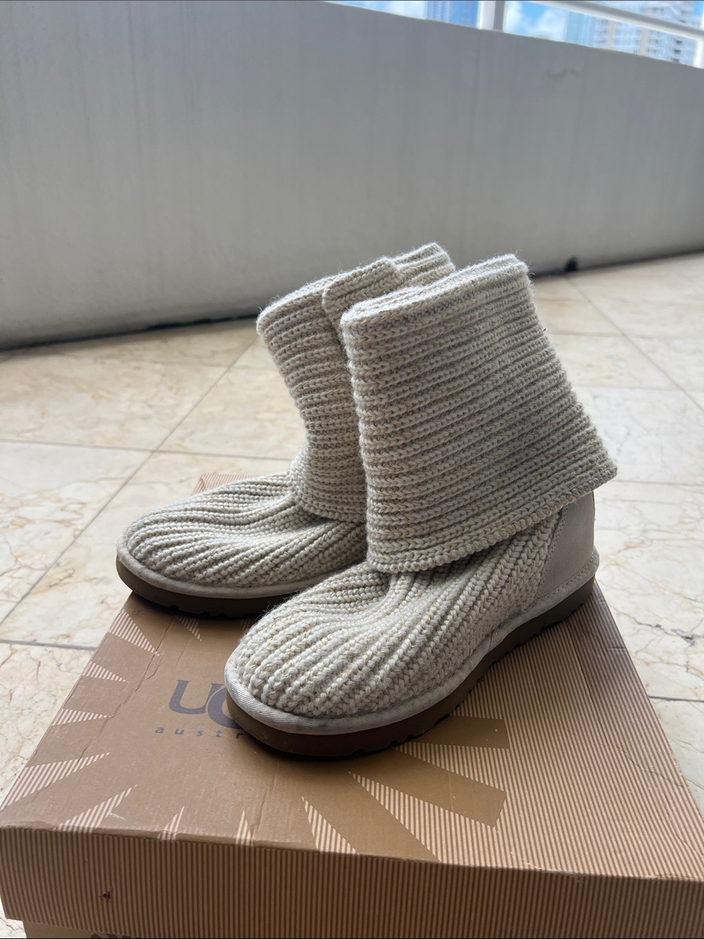 UGG Cream Knit Fold-Over Winter Boots